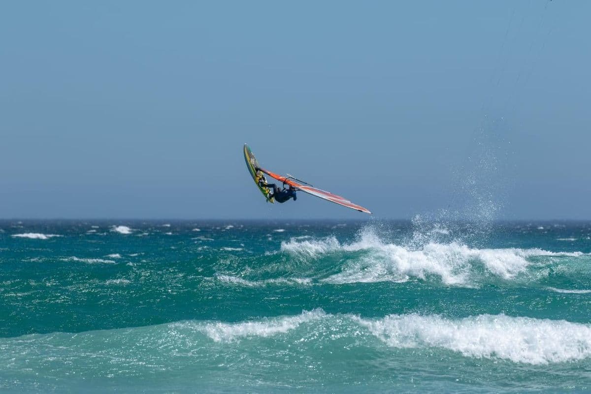Windsurfing — jumping over waves